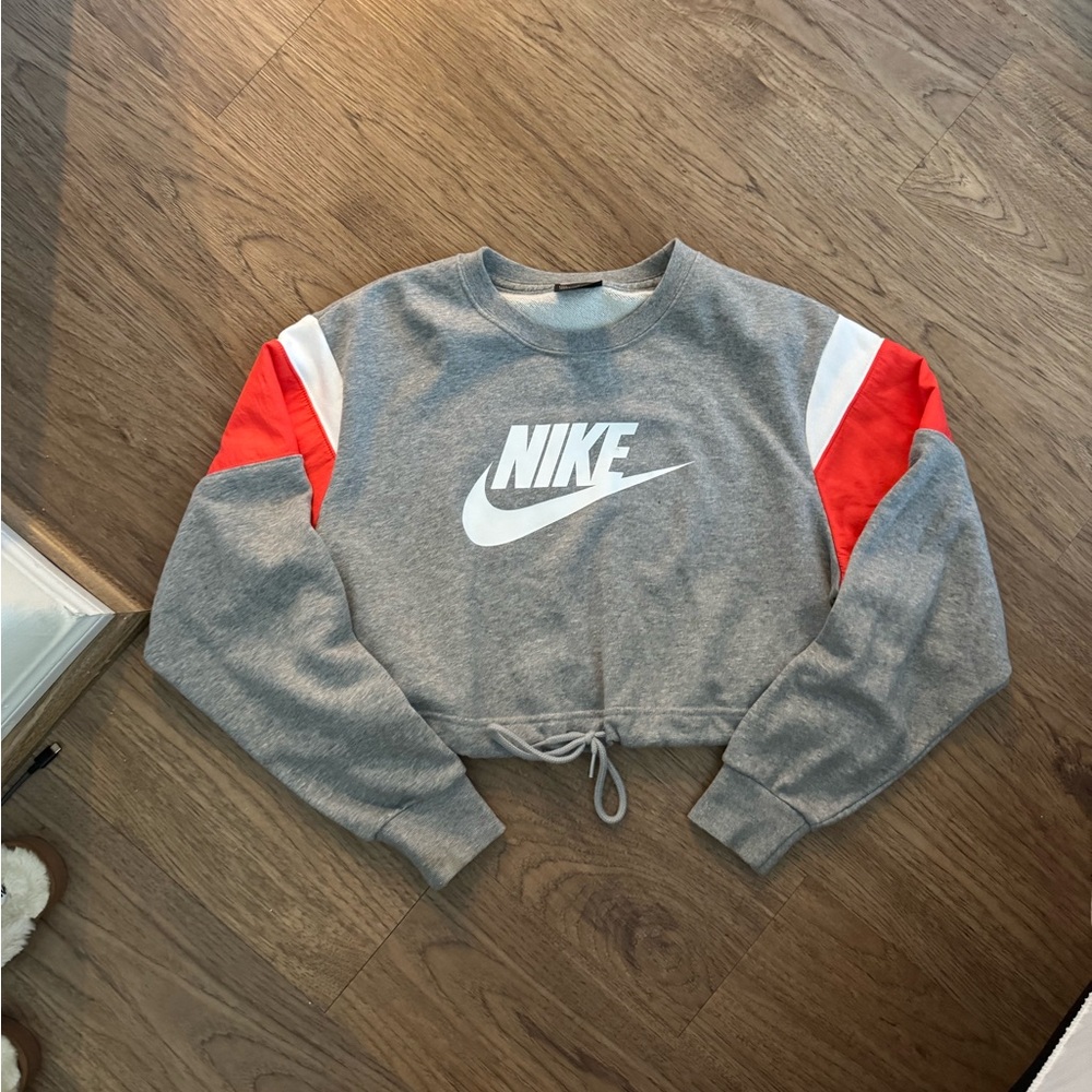 Nike red white Gray Cropped Sweatshirt